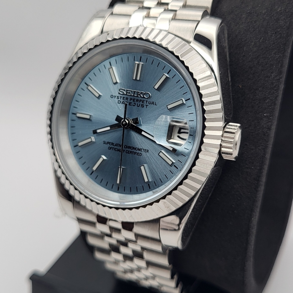 New 36mm SeikoMod Automatic Watch Sunburst Blue Dial